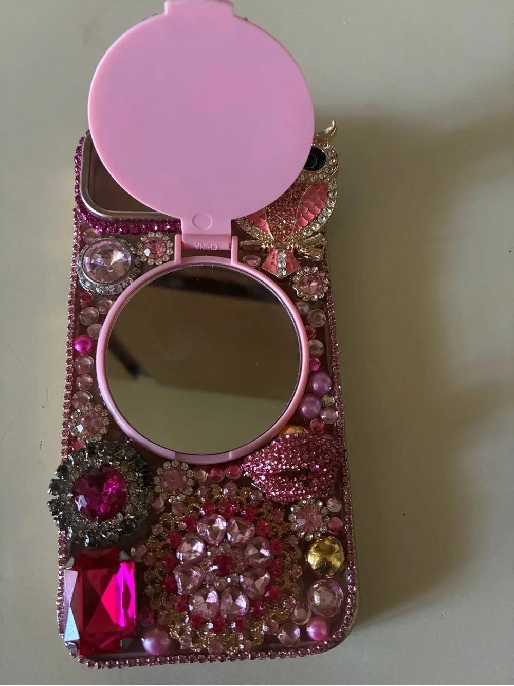 Decorative Pink Rhinestone Phone Case Mirror Accessory